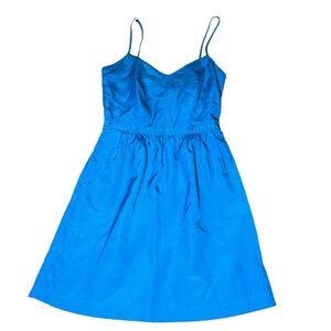 J Crew Satin Electric Blue Mini Party Dress w/ Empire Waist and Spaghetti Straps